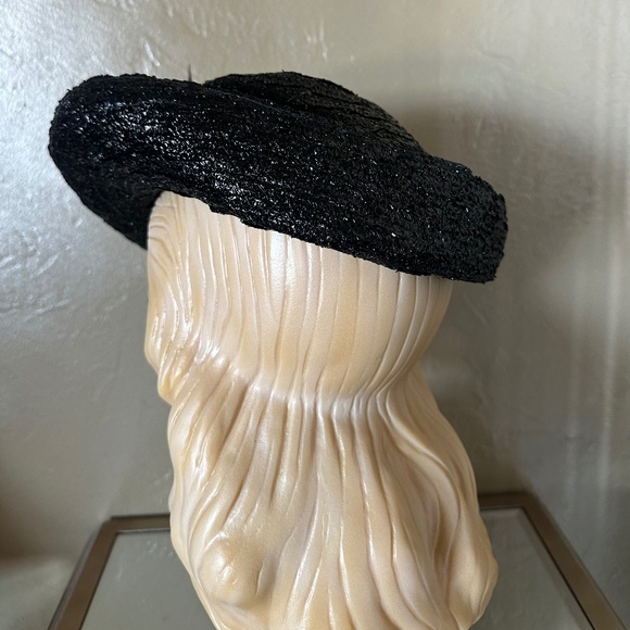 WINSOME 1940\'s STRAW WIDE BRIM FEDORA WITH GROSGRAIN BOW & STRAW BALLS main image 4